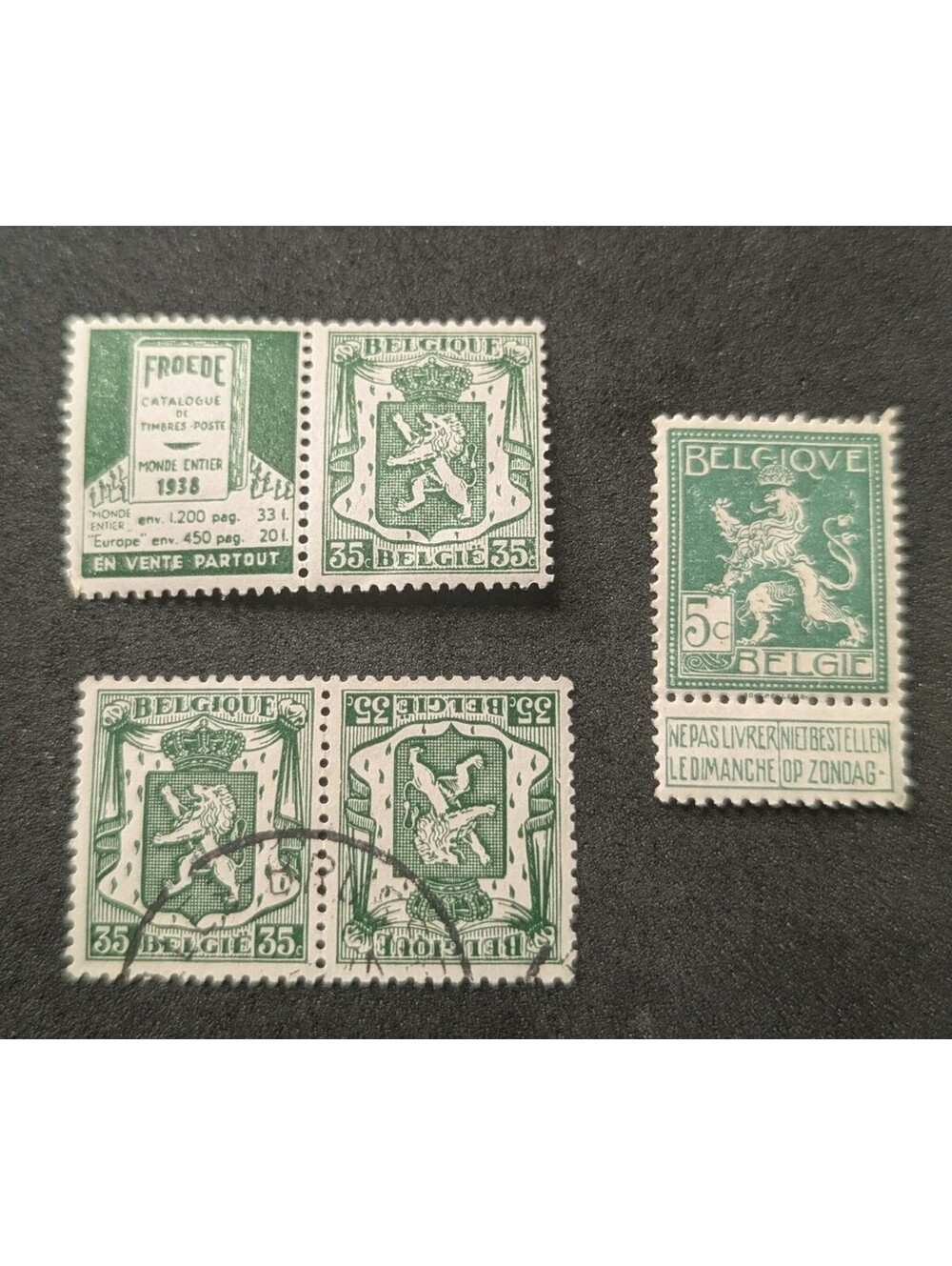 Belgium 1935/48 Sc 273 4 stamps with diff.advertised label